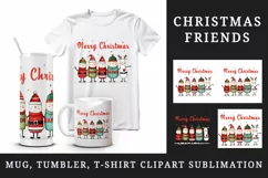 Watercolor cute adorable friends quote Merry Christmas hat New Year winter 20 oz tumbler skinny mug wrap clipart t-shirt sublimation printable design
