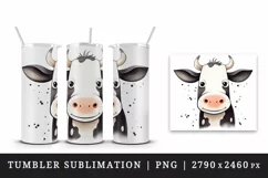 Watercolor cute adorable funny cow bull cartoon farm animal print 20 oz tumbler skinny mug wrap clipart t-shirt sublimation printable design