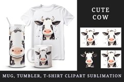 Watercolor cute adorable funny cow bull cartoon farm animal print 20 oz tumbler skinny mug wrap clipart t-shirt sublimation printable design