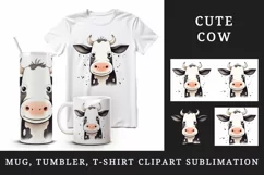 Watercolor cute adorable funny cow bull cartoon farm animal print 20 oz tumbler skinny mug wrap clipart t-shirt sublimation printable design