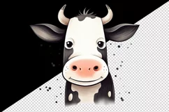 Watercolor cute adorable funny cow bull cartoon farm animal print 20 oz tumbler skinny mug wrap clipart t-shirt sublimation printable design