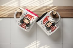 Watercolor cute adorable girl Christmas Santa Claus hat helper New Year 20 oz tumbler skinny mug wrap clipart t-shirt sublimation printable design