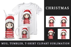 Watercolor cute adorable girl Christmas Santa Claus hat helper New Year 20 oz tumbler skinny mug wrap clipart t-shirt sublimation printable design