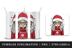 Watercolor cute adorable girl Christmas Santa Claus hat helper New Year 20 oz tumbler skinny mug wrap clipart t-shirt sublimation printable design