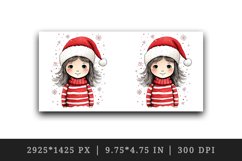 Watercolor cute adorable girl Christmas Santa Claus hat helper New Year 20 oz tumbler skinny mug wrap clipart t-shirt sublimation printable design