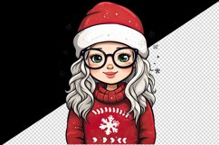 Watercolor cute adorable girl Christmas Santa Claus hat helper New Year 20 oz tumbler skinny mug wrap clipart t-shirt sublimation printable design