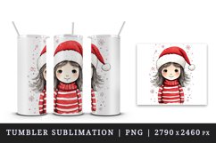Watercolor cute adorable girl Christmas Santa Claus hat helper New Year 20 oz tumbler skinny mug wrap clipart t-shirt sublimation printable design