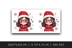 Watercolor cute adorable girl Christmas Santa Claus hat helper New Year 20 oz tumbler skinny mug wrap clipart t-shirt sublimation printable design