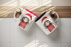 Watercolor cute adorable girl Christmas Santa Claus hat helper New Year 20 oz tumbler skinny mug wrap clipart t-shirt sublimation printable design
