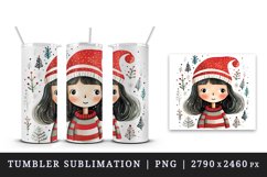 Watercolor cute adorable girl Christmas Santa Claus hat helper New Year 20 oz tumbler skinny mug wrap clipart t-shirt sublimation printable design