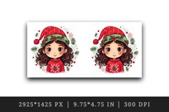 Watercolor cute adorable girl Christmas Santa Claus hat helper New Year 20 oz tumbler skinny mug wrap clipart t-shirt sublimation printable design