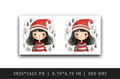 Watercolor cute adorable girl Christmas Santa Claus hat helper New Year 20 oz tumbler skinny mug wrap clipart t-shirt sublimation printable design