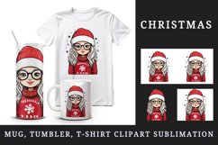 Watercolor cute adorable girl Christmas Santa Claus hat helper New Year 20 oz tumbler skinny mug wrap clipart t-shirt sublimation printable design