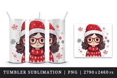 Watercolor cute adorable girl Christmas Santa Claus hat helper New Year 20 oz tumbler skinny mug wrap clipart t-shirt sublimation printable design