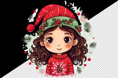 Watercolor cute adorable girl Christmas Santa Claus hat helper New Year 20 oz tumbler skinny mug wrap clipart t-shirt sublimation printable design