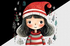 Watercolor cute adorable girl Christmas Santa Claus hat helper New Year 20 oz tumbler skinny mug wrap clipart t-shirt sublimation printable design