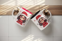 Watercolor cute adorable girl Christmas Santa Claus hat helper New Year 20 oz tumbler skinny mug wrap clipart t-shirt sublimation printable design