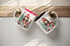 Watercolor cute adorable girl Christmas tree gift box Santa hat New Year 20 oz tumbler skinny mug wrap clipart t-shirt sublimation printable design
