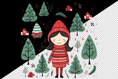 Watercolor cute adorable girl Christmas tree house New Year winter forest 20 oz tumbler skinny mug wrap clipart t-shirt sublimation printable design