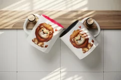 Watercolor cute adorable lion sitting with smile heart love valentine print 20 oz tumbler skinny mug wrap clipart t-shirt sublimation printable design