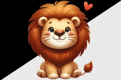 Watercolor cute adorable lion sitting with smile heart love valentine print 20 oz tumbler skinny mug wrap clipart t-shirt sublimation printable design