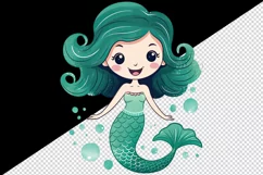 Watercolor cute adorable mermaid girl fantasy kawaii cartoon character print 20 oz tumbler skinny mug wrap clipart t-shirt sublimation printable design