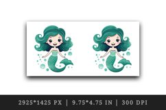 Watercolor cute adorable mermaid girl fantasy kawaii cartoon character print 20 oz tumbler skinny mug wrap clipart t-shirt sublimation printable design