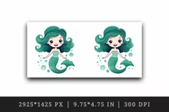 Watercolor cute adorable mermaid girl fantasy kawaii cartoon character print 20 oz tumbler skinny mug wrap clipart t-shirt sublimation printable design
