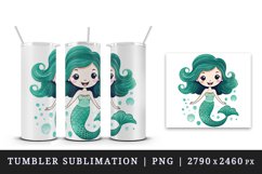 Watercolor cute adorable mermaid girl fantasy kawaii cartoon character print 20 oz tumbler skinny mug wrap clipart t-shirt sublimation printable design