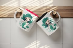 Watercolor cute adorable mermaid girl fantasy kawaii cartoon character print 20 oz tumbler skinny mug wrap clipart t-shirt sublimation printable design