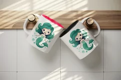 Watercolor cute adorable mermaid girl fantasy kawaii cartoon character print 20 oz tumbler skinny mug wrap clipart t-shirt sublimation printable design