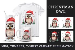 Watercolor cute adorable owl Christmas tree hat Santa Claus New Year 20 oz tumbler skinny mug wrap clipart t-shirt sublimation printable design