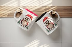 Watercolor cute adorable owl Christmas tree hat Santa Claus New Year 20 oz tumbler skinny mug wrap clipart t-shirt sublimation printable design