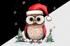 Watercolor cute adorable owl Christmas tree hat Santa Claus New Year 20 oz tumbler skinny mug wrap clipart t-shirt sublimation printable design