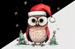 Watercolor cute adorable owl Christmas tree hat Santa Claus New Year 20 oz tumbler skinny mug wrap clipart t-shirt sublimation printable design