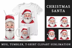 Watercolor cute adorable Santa Claus Christmas hat New Year winter snow 20 oz tumbler skinny mug wrap clipart t-shirt sublimation printable design