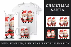 Watercolor cute adorable Santa Claus friends Christmas hat New Year 20 oz tumbler skinny mug wrap clipart t-shirt sublimation printable design