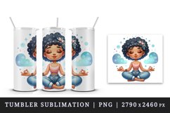 Watercolor cute African American woman girl meditating lotus position print 20 oz tumbler skinny mug wrap clipart t-shirt sublimation printable design