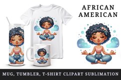 Watercolor cute African American woman girl meditating lotus position print 20 oz tumbler skinny mug wrap clipart t-shirt sublimation printable design