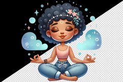 Watercolor cute African American woman girl meditating lotus position print 20 oz tumbler skinny mug wrap clipart t-shirt sublimation printable design