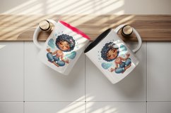 Watercolor cute African American woman girl meditating lotus position print 20 oz tumbler skinny mug wrap clipart t-shirt sublimation printable design