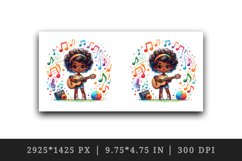 Watercolor cute African American woman girl playing guitar musical notes print tumbler skinny mug wrap clipart t-shirt sublimation printable design