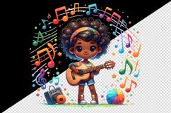 Watercolor cute African American woman girl playing guitar musical notes print tumbler skinny mug wrap clipart t-shirt sublimation printable design