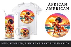Watercolor cute African American woman girl riding horse summer beach print 20 oz tumbler skinny mug wrap clipart t-shirt sublimation printable design