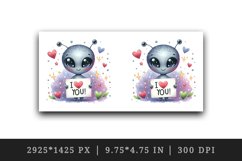 Watercolor cute alien sparkle hearts I Love You quote Valentine Day print 20 oz tumbler skinny mug wrap clipart t-shirt sublimation printable design