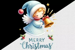 Watercolor cute angel Christmas bell Merry Christmas quote print 20 oz tumbler skinny mug wrap clipart t-shirt sublimation printable design