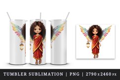 Watercolor cute angel girl with curly hair Christmas New Year winter print 20 oz tumbler skinny mug wrap clipart t-shirt sublimation printable design