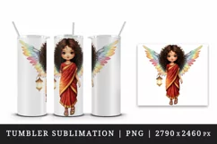 Watercolor cute angel girl with curly hair Christmas New Year winter print 20 oz tumbler skinny mug wrap clipart t-shirt sublimation printable design