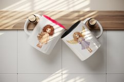 Watercolor cute angel girl with curly hair Christmas New Year winter print 20 oz tumbler skinny mug wrap clipart t-shirt sublimation printable design