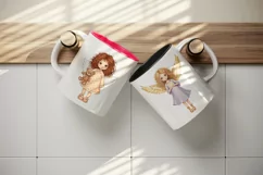 Watercolor cute angel girl with curly hair Christmas New Year winter print 20 oz tumbler skinny mug wrap clipart t-shirt sublimation printable design
